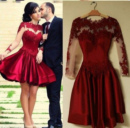 Long Sleeve Red Homecoming Dress with ...